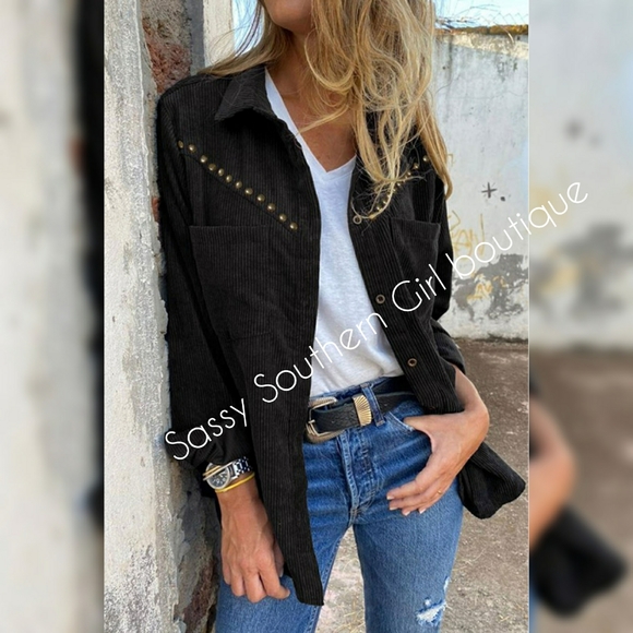 🆕⭐ Western boho Black corded studded shacket - Picture 4 of 11